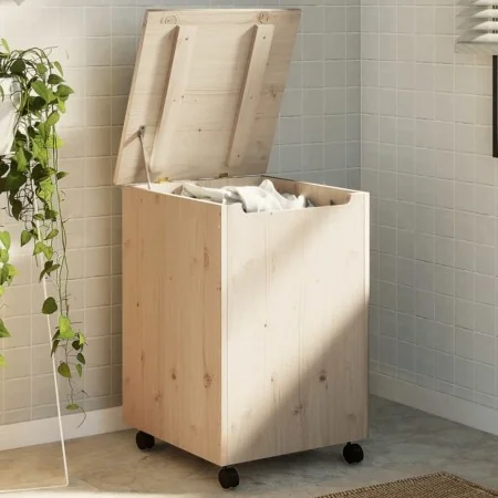 RANA solid pine wood dirty laundry basket with wheels 45x45x64 cm by , Laundry baskets - Ref: Foro24-4002341, Price: 78,88 €,...