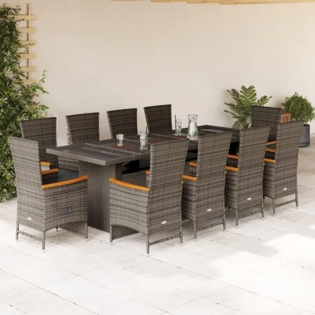 11 pcs garden dining set and cushions synthetic rattan gray by , Garden sets - Ref: Foro24-3277558, Price: 1,00 €, Discount: %