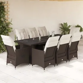 Set of 9 garden table and chairs and cushions PE rattan brown by , Garden sets - Ref: Foro24-3277243, Price: 1,00 €, Discount: %