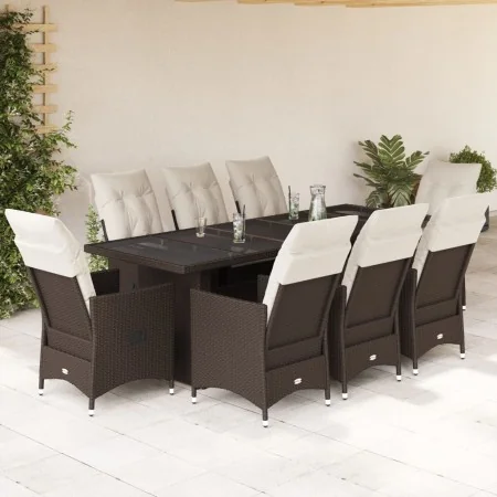 Set of 9 garden table and chairs and cushions PE rattan brown by , Garden sets - Ref: Foro24-3277243, Price: 1,00 €, Discount: %