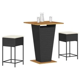 High garden table and stools 3 pieces and cushions PE rattan black by , Garden sets - Ref: Foro24-3261480, Price: 314,41 €, D...