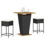 High garden table and stools 3 pieces and cushions PE rattan black by , Garden sets - Ref: Foro24-3261480, Price: 314,41 €, D...