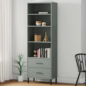 OSLO Bücherregal mit 2 Schubladen Massivholz grau 60x35x180 cm von , Bücherregale und Regale - Ref: Foro24-351007, Preis: 200...