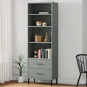 OSLO bookcase with 2 drawers solid wood gray 60x35x180 cm by , Bookcases and shelves - Ref: Foro24-351007, Price: 200,16 €, D...