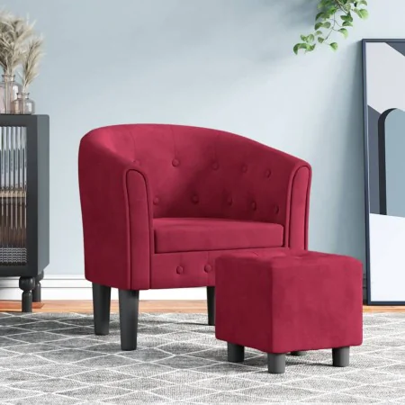 Sillón con taburete terciopelo rojo tinto de , Sillones - Ref: Foro24-356483, Precio: 169,48 €, Descuento: %