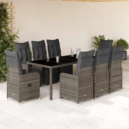 9-teiliger Gartentisch und Stühle und Kissen synthetisches Rattangrau von , Gartensets - Ref: Foro24-3277170, Preis: 1,00 €, ...
