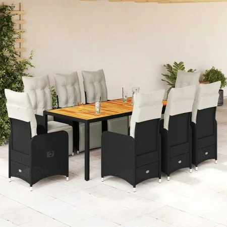 Set of 9 garden table and chairs and cushions PE rattan black by , Garden sets - Ref: Foro24-3277132, Price: 1,00 €, Discount: %