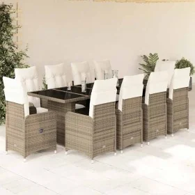 Set de mesa y sillas de jardín 11 pzas y cojines ratán PE beige by , Garden sets - Ref: Foro24-3277288, Price: 1,00 €, Discou...