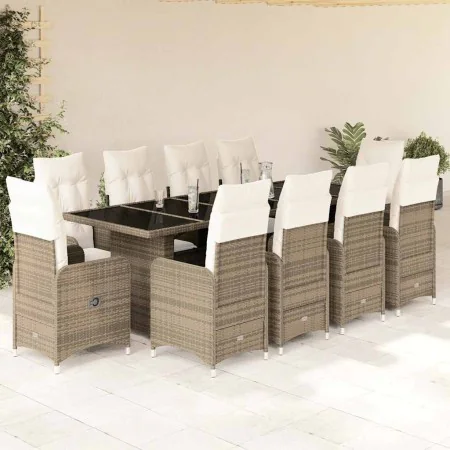 Set de mesa y sillas de jardín 11 pzas y cojines ratán PE beige by , Garden sets - Ref: Foro24-3277288, Price: 1,00 €, Discou...