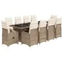 Set de mesa y sillas de jardín 11 pzas y cojines ratán PE beige by , Garden sets - Ref: Foro24-3277288, Price: 1,00 €, Discou...