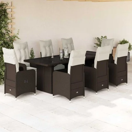 Set de mesa y sillas jardín 9 piezas y cojines ratán PE marrón by , Garden sets - Ref: Foro24-3277297, Price: 1,00 €, Discoun...