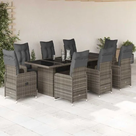 Mesita y sillas jardín 9 piezas y cojines ratán sintético gris de , Conjuntos de jardín - Ref: Foro24-3277295, Precio: 1,00 €...