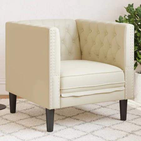 Sillón Chesterfield de cuero artificial blanco crema by , Sofas - Ref: Foro24-372653, Price: 140,72 €, Discount: %