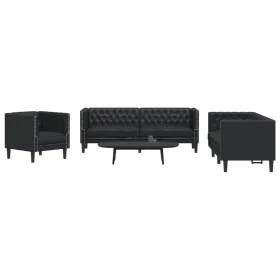 Chesterfield sofa set 3 pieces synthetic leather black by , Sofas - Ref: Foro24-3209267, Price: 721,38 €, Discount: %