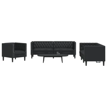 Chesterfield sofa set 3 pieces synthetic leather black by , Sofas - Ref: Foro24-3209267, Price: 721,38 €, Discount: %
