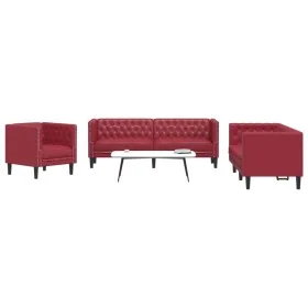 Chesterfield sofa set 3 pieces synthetic leather red red by , Sofas - Ref: Foro24-3209271, Price: 693,85 €, Discount: %