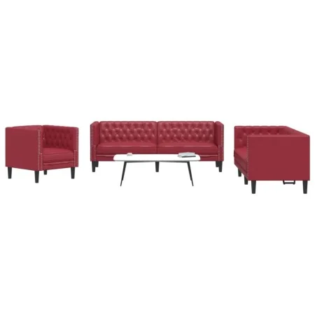 Chesterfield sofa set 3 pieces synthetic leather red red by , Sofas - Ref: Foro24-3209271, Price: 693,85 €, Discount: %