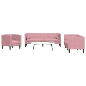 Set of Chesterfield sofas with 3 piece pink velvet cushions by , Sofas - Ref: Foro24-3209284, Price: 788,79 €, Discount: %