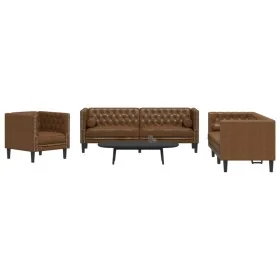 Set de sofás Chesterfield y cojines 3 pzs ante sintético marrón de , Sofás - Ref: Foro24-3209290, Precio: 928,48 €, Descuento: %