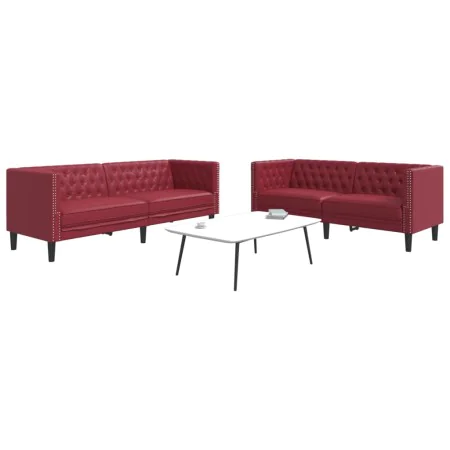 Chesterfield sofa set 2 pieces synthetic leather red red by , Sofas - Ref: Foro24-3209278, Price: 555,24 €, Discount: %