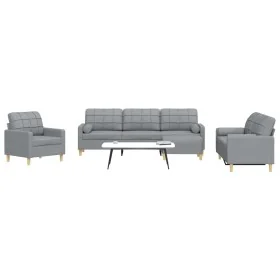4-piece sofa set with footrest and cushions light gray fabric by , Sofas - Ref: Foro24-3278311, Price: 690,24 €, Discount: %