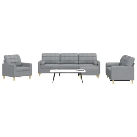 4-teilige Sofagarnitur mit Fußstütze und Kissen aus hellgrauem Stoff von , Sofas - Ref: Foro24-3278311, Preis: 690,24 €, Raba...