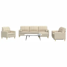 4-teilige Sofagarnitur mit Fußstütze und cremefarbenen Stoffkissen von , Sofas - Ref: Foro24-3278313, Preis: 705,71 €, Rabatt: %