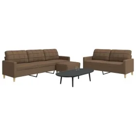 Set of sofas with footrest 3 pieces brown fabric by , Sofas - Ref: Foro24-3278330, Price: 532,85 €, Discount: %