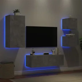 Wand-TV-Möbel mit LED-Leuchten 4 Stück betongrau von , TV-Möbel - Ref: Foro24-3216884, Preis: 176,25 €, Rabatt: %