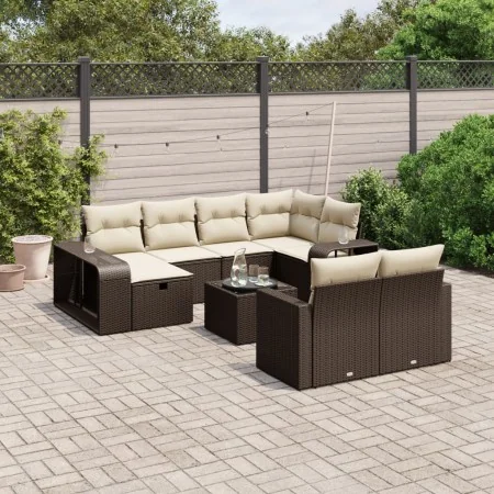 Set of garden sofas 11 pcs cushions synthetic rattan brown by , Garden sets - Ref: Foro24-3266253, Price: 646,53 €, Discount: %
