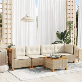 Juego de sofás jardín con cojines 5 pzas ratán sintético beige by , Garden sets - Ref: Foro24-3261727, Price: 389,23 €, Disco...