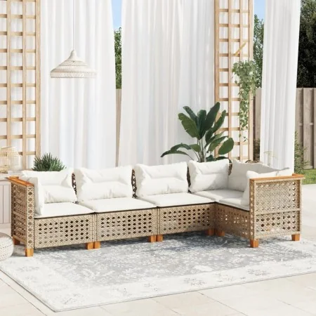 Set of garden sofas with cushions 5 pcs synthetic rattan beige by , Garden sets - Ref: Foro24-3261814, Price: 443,01 €, Disco...