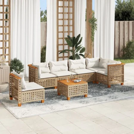 Set sofás de jardín 7 piezas y cojines ratán sintético beige de , Conjuntos de jardín - Ref: Foro24-3261880, Precio: 580,12 €...