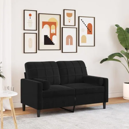 Sofá de 2 plazas con cojines terciopelo negro 120 cm by , Sofas - Ref: Foro24-3278214, Price: 246,72 €, Discount: %