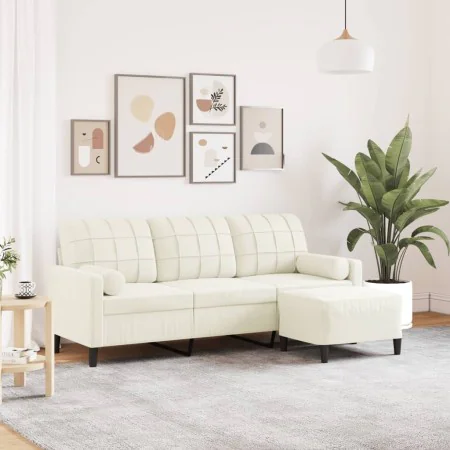 Sofá de 3 plazas con taburete de terciopelo crema 180 cm by , Sofas - Ref: Foro24-3278275, Price: 353,39 €, Discount: %