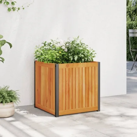 Jardinera de madera maciza de acacia y acero 45x45x44 cm von , Töpfe und Pflanzgefäße - Ref: Foro24-367610, Preis: 79,38 €, R...