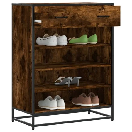Zapatero de madera y metal roble ahumado 75x38x97,5 cm by , Shoe racks and shoe organizers - Ref: Foro24-3300877, Price: 107,...