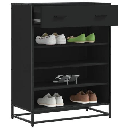 Zapatero de madera de ingeniería y metal negro 75x38x97,5 cm de , Zapateros y organizadores de calzado - Ref: Foro24-3300875,...