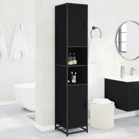 Armario baño madera ingeniería y metal negro 35x37,5x188,5 cm by , Bathroom furniture - Ref: Foro24-3300880, Price: 157,15 €,...