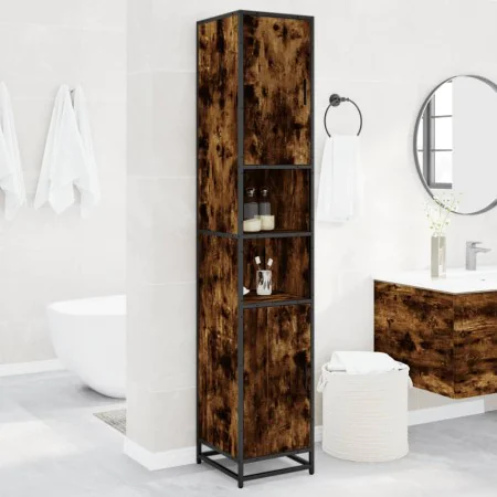 Armario de baño madera y metal roble ahumado 35x37,5x188,5 cm de , Muebles de baño - Ref: Foro24-3300882, Precio: 139,66 €, D...