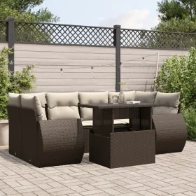 Juego de sofás de jardín 7 piezas con cojines ratán PE marrón by , Garden sets - Ref: Foro24-3268393, Price: 546,46 €, Discou...