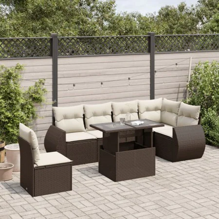 Juego de sofás de jardín 7 piezas con cojines ratán PE marrón by , Garden sets - Ref: Foro24-3268573, Price: 539,06 €, Discou...