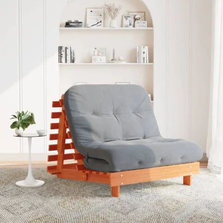 Futón sofá cama con colchón madera maciza marrón 100x206x11 cm by , Futones - Ref: Foro24-846768, Price: 243,42 €, Discount: %