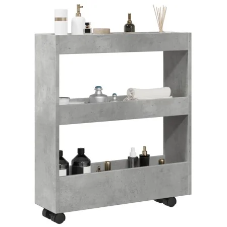Carro de almacenaje estrecho 3 niveles madera gris hormigón de , Carros de cocina y comedor - Ref: Foro24-855244, Precio: 46,...