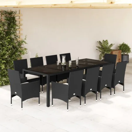 Set comedor jardín 11 pzas cojines ratán sintético vidrio negro by , Garden sets - Ref: Foro24-3278586, Price: 906,60 €, Disc...