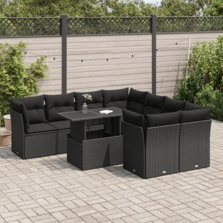 Set de sofás de jardín con cojines 9 pzas ratán sintético negro by , Garden sets - Ref: Foro24-3326126, Price: 619,63 €, Disc...