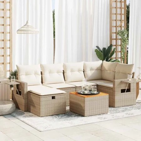 Set sofás de jardín 7 piezas y cojines ratán sintético beige by , Garden sets - Ref: Foro24-3325817, Price: 526,45 €, Discoun...