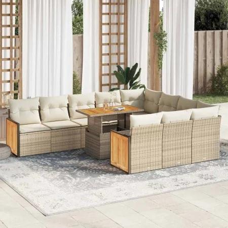 Set sofás jardín y cojines 11 pzas ratán sintético acacia beige by , Garden sets - Ref: Foro24-3327761, Price: 866,25 €, Disc...