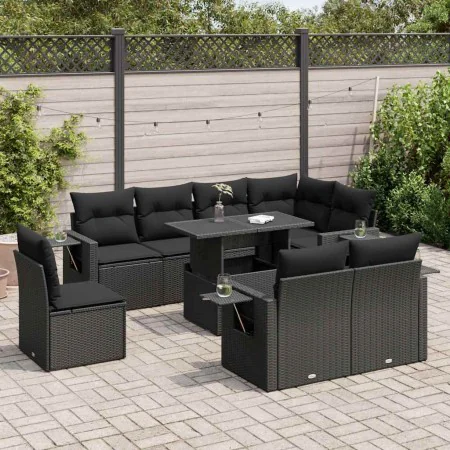 Set de sofás de jardín con cojines 9 pzas ratán sintético negro by , Garden sets - Ref: Foro24-3326496, Price: 717,66 €, Disc...