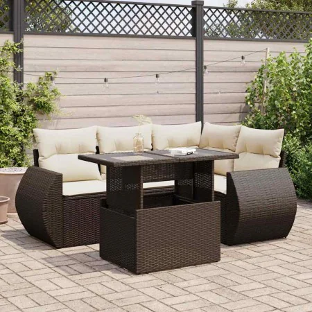 Set comedor de jardín 5 piezas y cojines ratán sintético marrón von , Gartensets - Ref: Foro24-3326634, Preis: 417,97 €, Raba...
